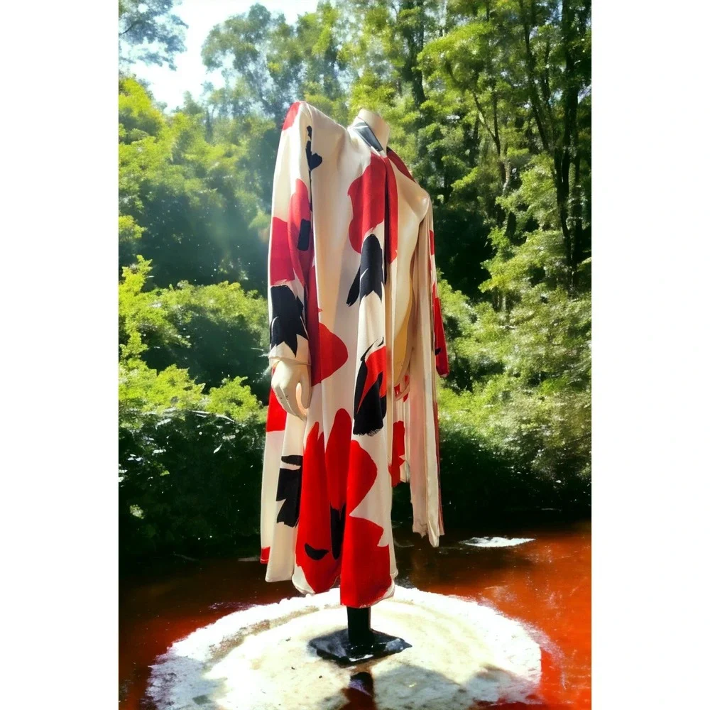 Vintage USA Pure SILK Voluminous Donna Karan Bold Floral Jacket Kimono Overpiece